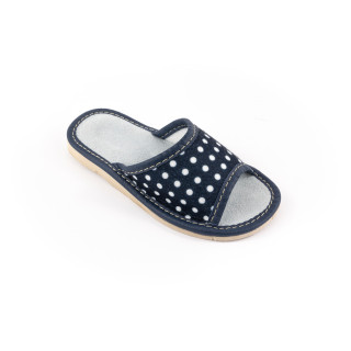 Dziecięce kapcie domowe w kropeczki, granatowe pantofle dla dzieci