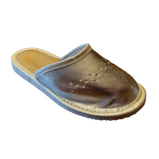 Złote kapcie dla dziecka, pantofle dla dziewczynki z kwiatami, dziurkowane