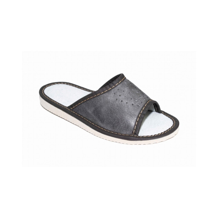 Chłopięce pantofle szare, skórzane klapki domowe dla dzieci - numer 222
