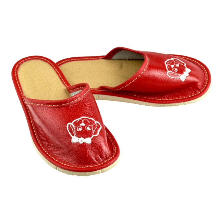 Kapcie dziecięce czerwone z pieskiem, pantofle dziecięce - numer 312