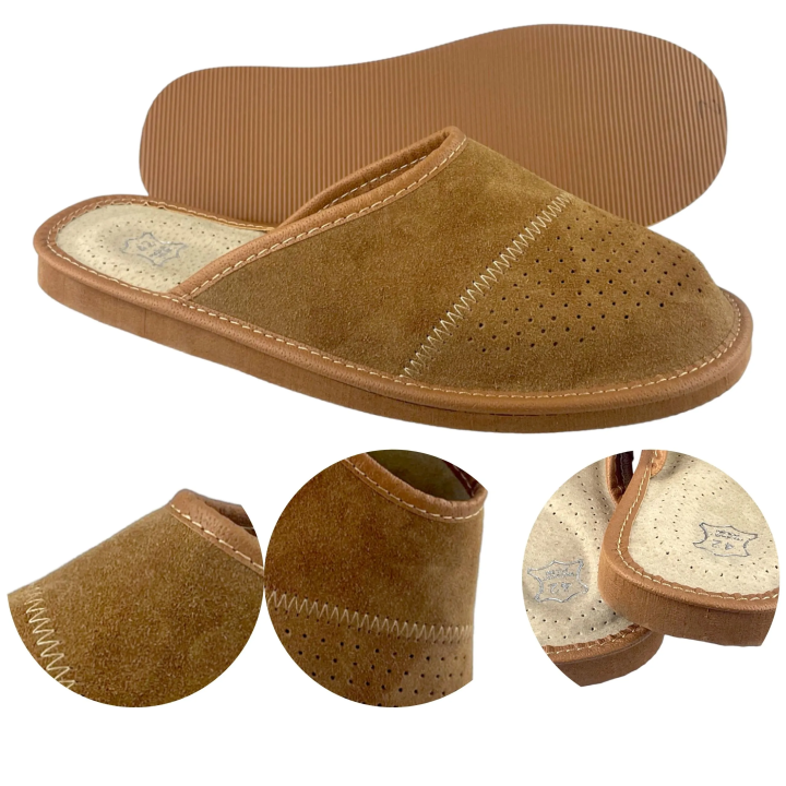 Zamszowe kapcie męskie, skórzane pantofle męskie welurowe