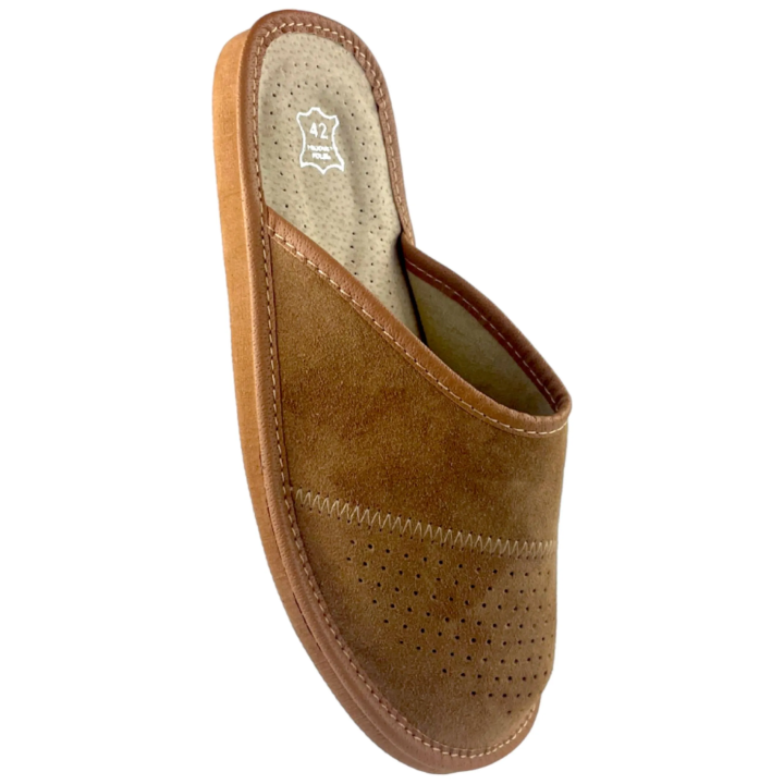 Zamszowe kapcie męskie, skórzane pantofle męskie welurowe