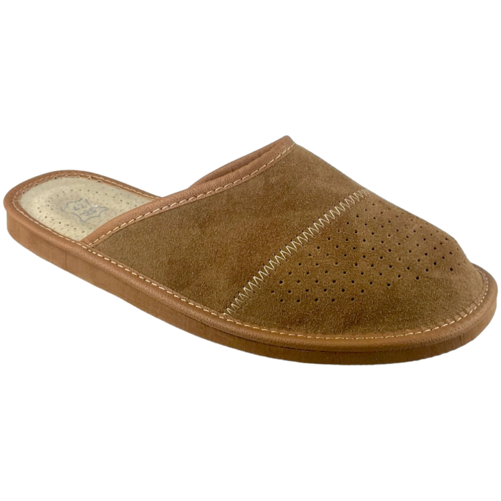 Zamszowe kapcie męskie, skórzane pantofle męskie welurowe