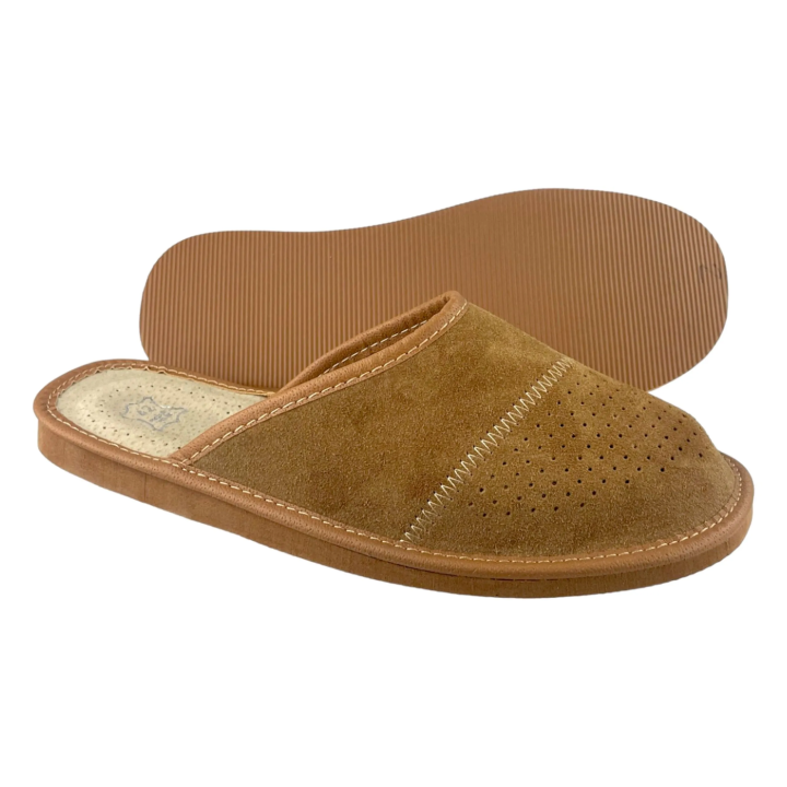 Zamszowe kapcie męskie, skórzane pantofle męskie welurowe