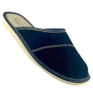 Zamszowe czarne kapcie męskie, skórzane pantofle męskie welurowe