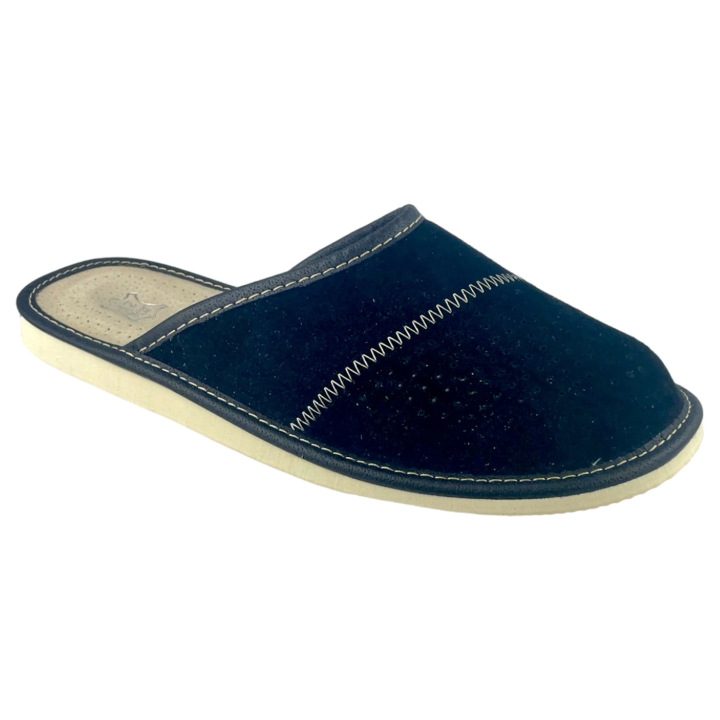 Zamszowe czarne kapcie męskie, skórzane pantofle męskie welurowe