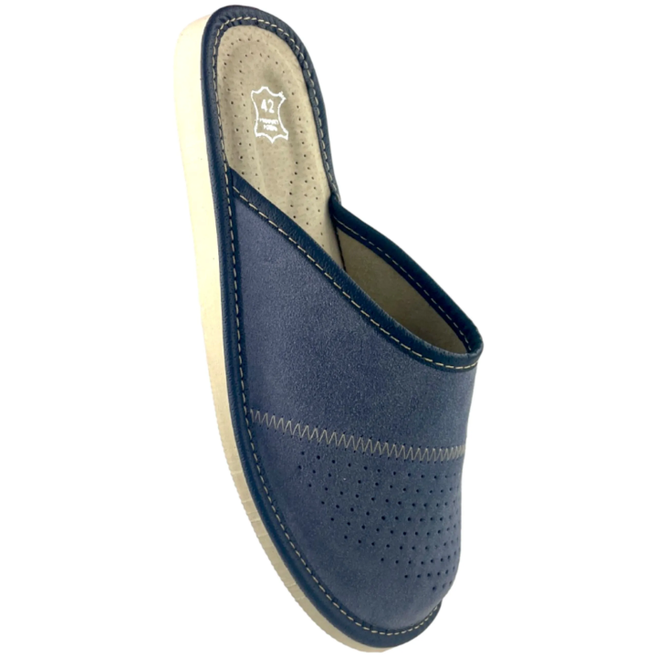 Zamszowe szare kapcie męskie, skórzane pantofle męskie welurowe