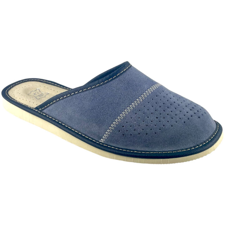 Zamszowe szare kapcie męskie, skórzane pantofle męskie welurowe