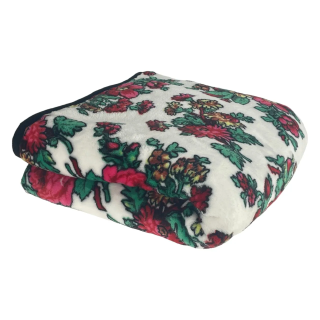 Biały koc polarowy w kwiaty góralskie, mięciutki koc dla dzieci