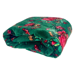 Zielony koc polarowy w kwiaty góralskie, mięciutki koc dla dzieci