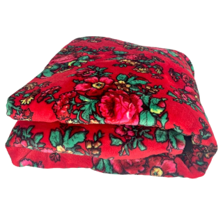 Czerwony koc polarowy z góralskim wzorem, mięciutki koc dla dzieci