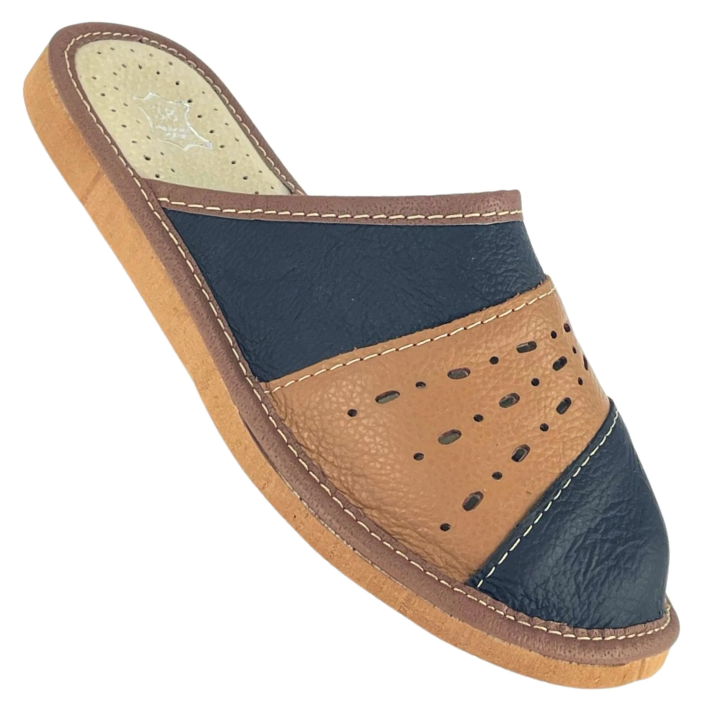 Kryte Damskie Skórzane Pantofle Domowe, brązowe pantofle laczki damskie