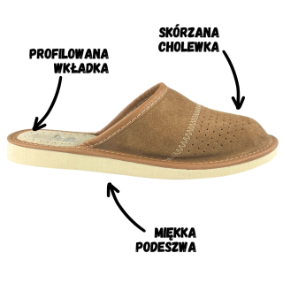 Damskie kapcie domowe Pantofle skórzane Damskie Pantofle Góralskie Skórzane Jasny Brąz