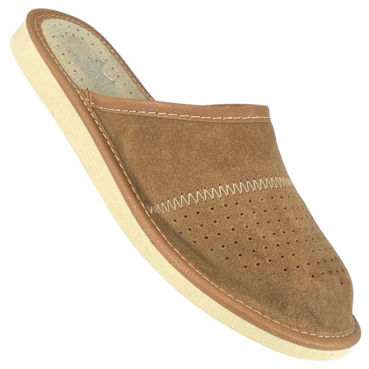 Damskie kapcie domowe Pantofle skórzane Damskie Pantofle Góralskie Skórzane Jasny Brąz