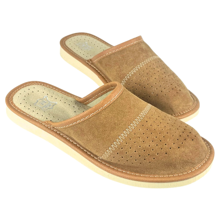 Damskie kapcie domowe Pantofle skórzane Damskie Pantofle Góralskie Skórzane Jasny Brąz