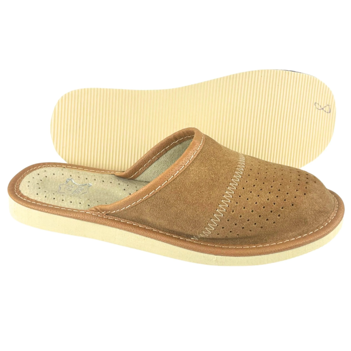 Damskie kapcie domowe Pantofle skórzane Damskie Pantofle Góralskie Skórzane Jasny Brąz