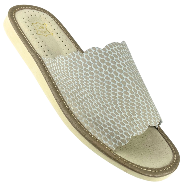 Skórzane pantofle damskie ze skóry naturalnej, góralskie papcie domowe - numer 396