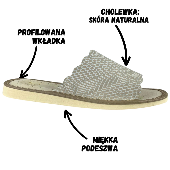 Skórzane pantofle damskie ze skóry naturalnej, góralskie papcie domowe - numer 396