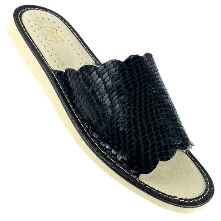 Laczki damskie domowe, skórzane klapki domowe