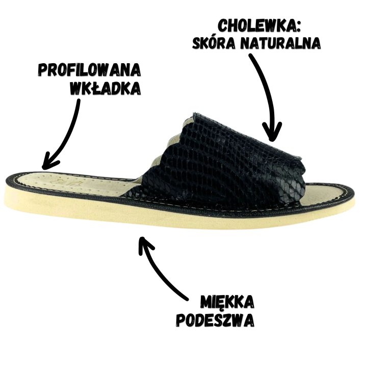 Laczki damskie domowe, skórzane klapki domowe