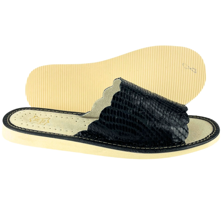 Laczki damskie domowe, skórzane klapki domowe