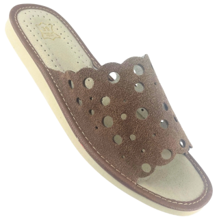 Skórkowe laczki damskie, kapcie domowe z profilowaną wkładką skórzaną