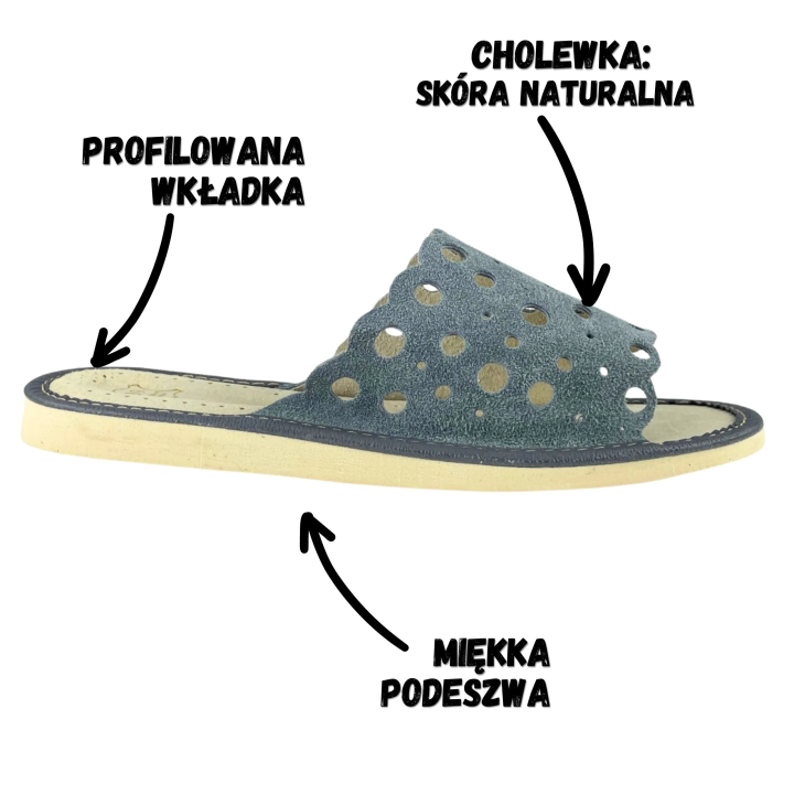 Szare pantofelki damskie, wygodne kapcie domowe - numer 403