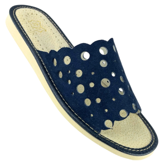 Ciemne pantofle domowe, skórzane laczki domowe damskie