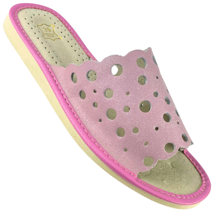 EDYCJA LIMITOWANA - Skórzane pantofle damskie w kolorze pudrowego różu