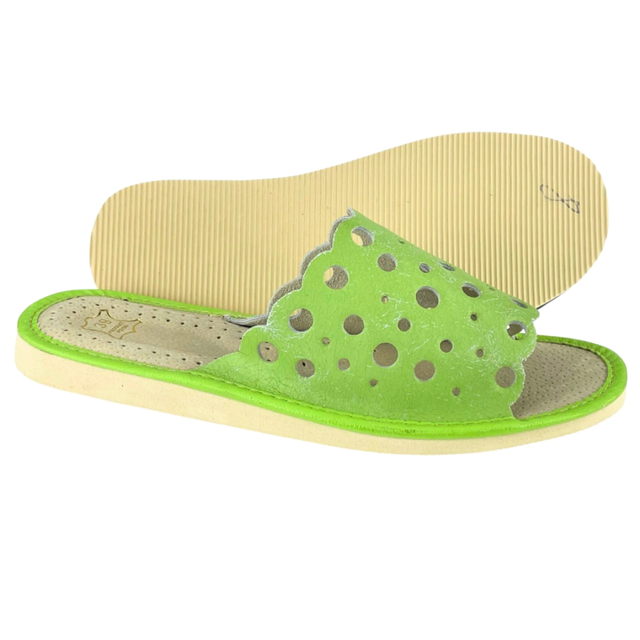 EDYCJA LIMITOWANA - Pantofle damskie skórzane w kolorze jasnej zieleni