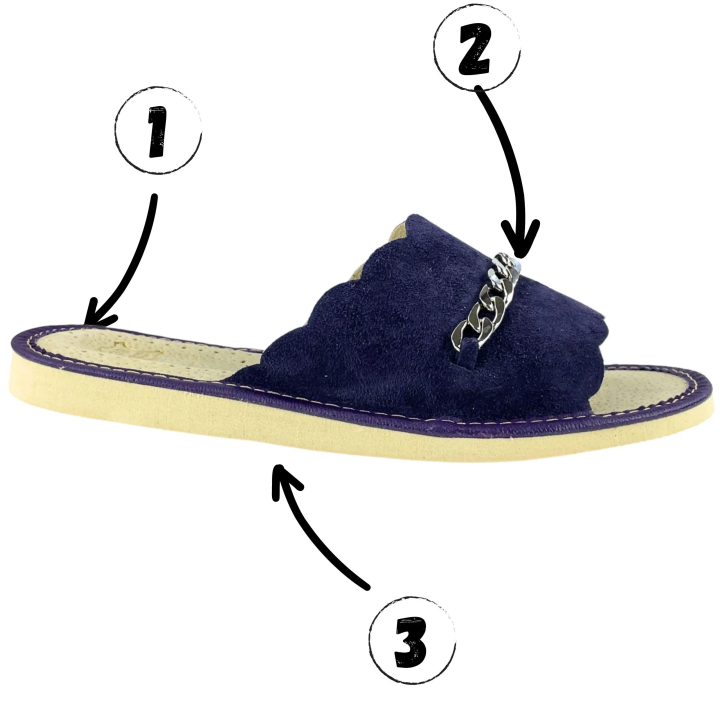 Fioletowe laczki damskie, skórzane pantofle góralskie