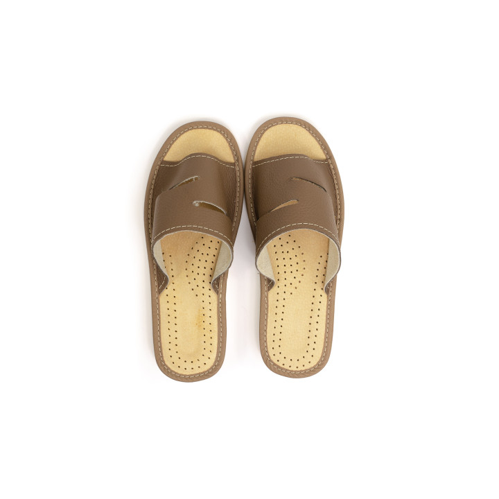 Wysokiej jakości skórzane pantofle damskie, wygodne laczki domowe skórzane 100% - numer 113