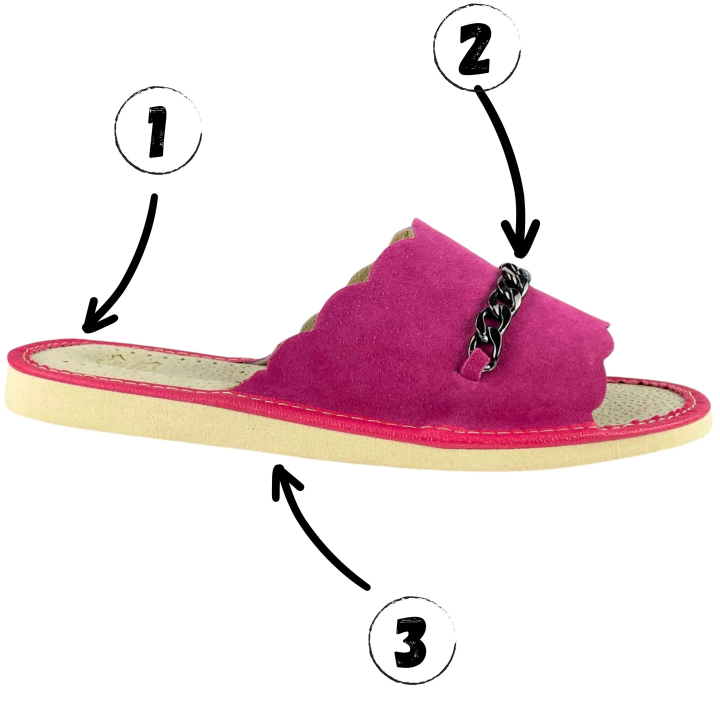 Skórkowe kapcie damskie domowe, góralskie pantofelki ze skóry