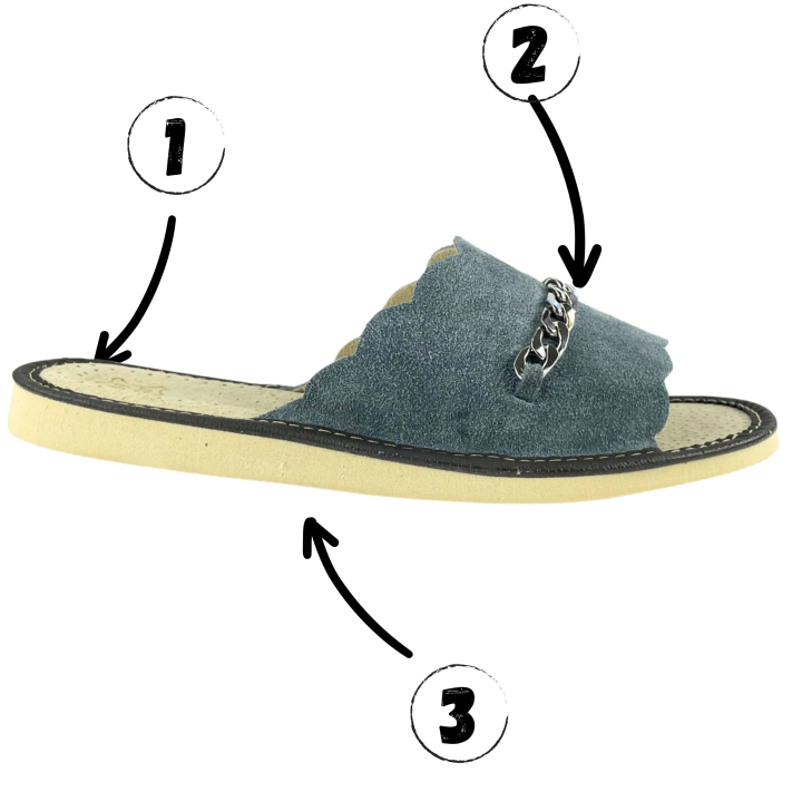 Skórzane, szare pantofle domowe damskie, skórkowe laczki domowe