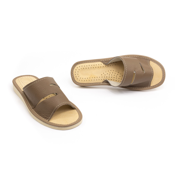 Wysokiej jakości skórzane pantofle damskie, wygodne laczki domowe skórzane 100% - numer 113