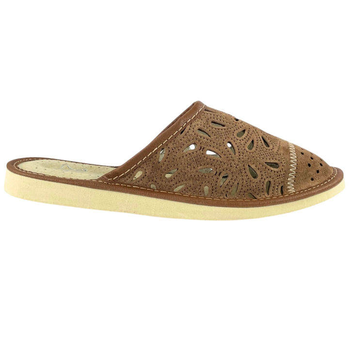 Kryte kapcie damskie skórzane, pantofle domowe ze skóry naturalnej, stylowe kapcie damskie