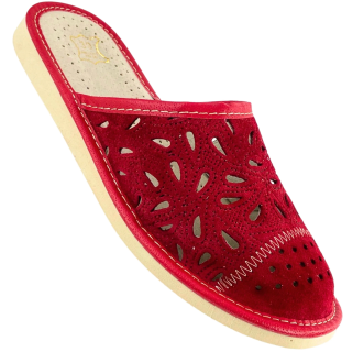 Czerwone laczki damskie skórkowe, pantofle damskie domowe dla Pań