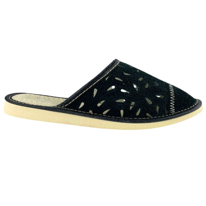 Czarne ciapetki domowe skórzane, kapcie damskie skórkowe