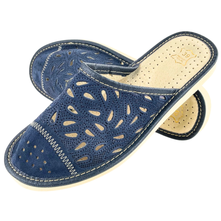 Granatowe laczki domowe damskie, pantofle damskie do domu, wygodne papcie damskie