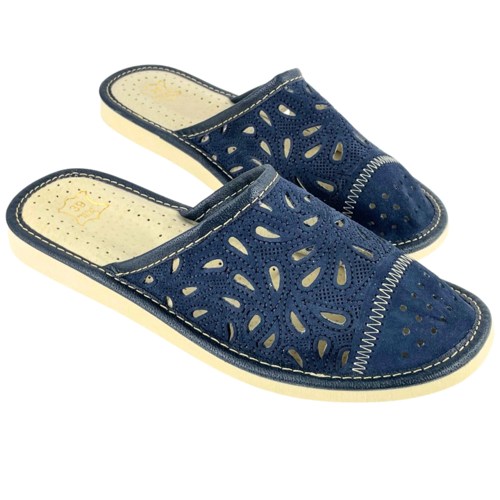 Granatowe laczki domowe damskie, pantofle damskie do domu, wygodne papcie damskie