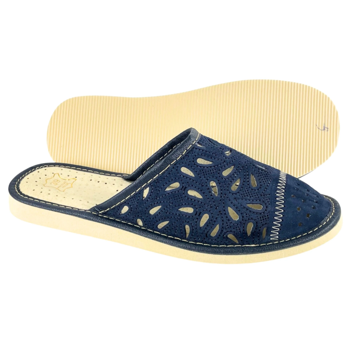 Granatowe laczki domowe damskie, pantofle damskie do domu, wygodne papcie damskie