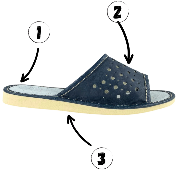 Ciemno granatowe skórkowe pantofle damskie domowe