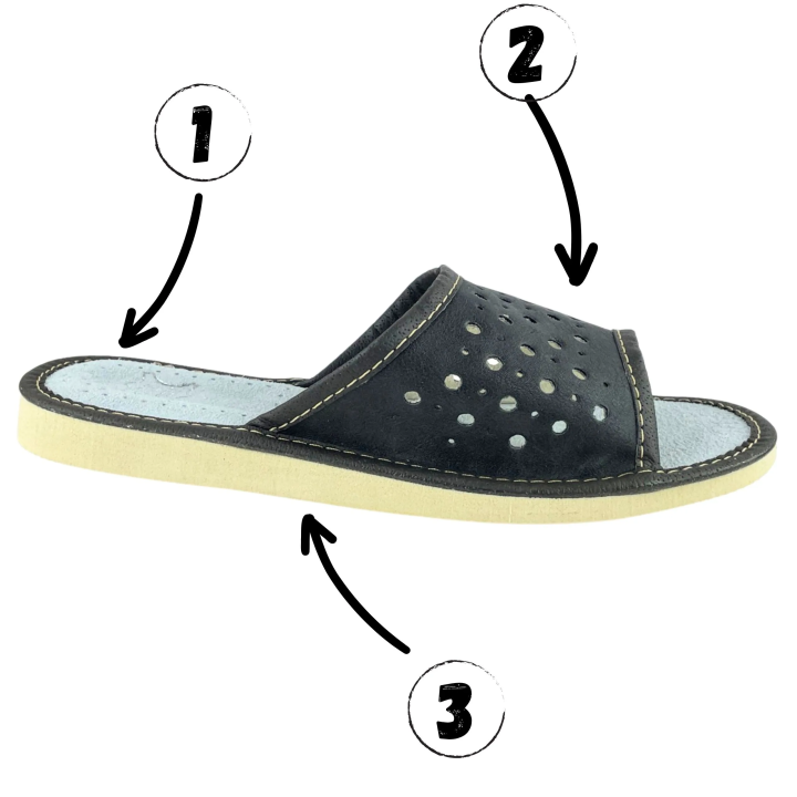 Szare pantofle damskie skórzane, laczki domowe damskie