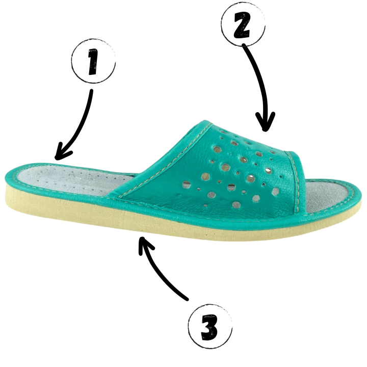 Zielone, zgrabne pantofle domowe damskie skórzane