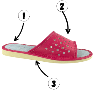 Różowe laczki damskie domowe, kapcie na lato ze skóry