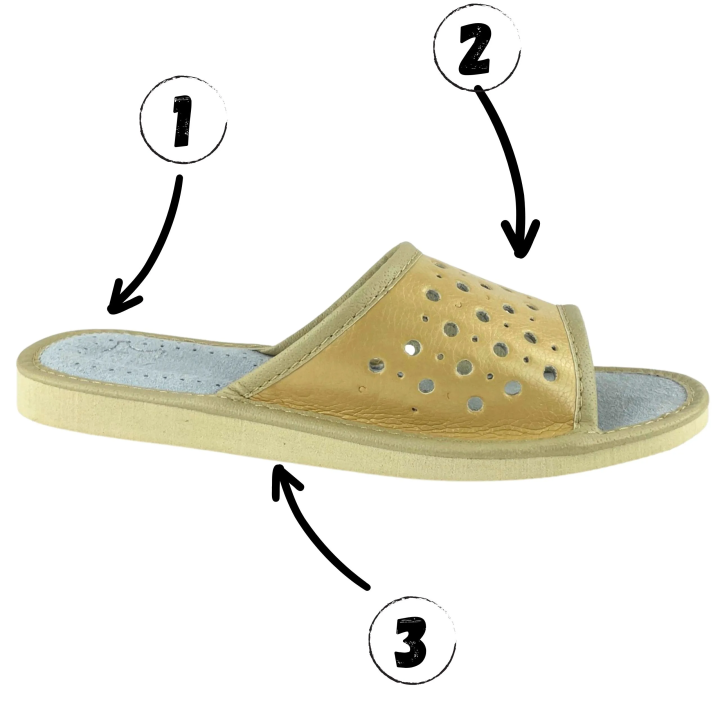 Kapcie damskie na lato, skórzane pantofle damskie beżowe