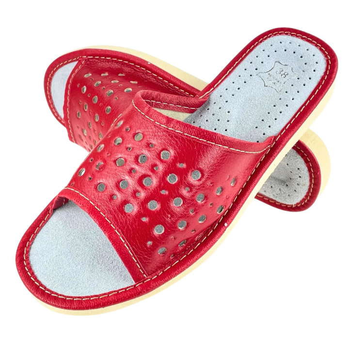 Czerwone pantofle damskie, kapcie damskie letnie w kolorze mocnej czerwieni