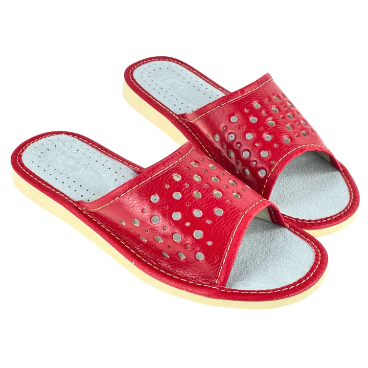 Czerwone pantofle damskie, kapcie damskie letnie w kolorze mocnej czerwieni