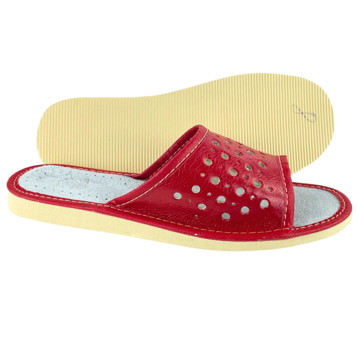 Czerwone pantofle damskie, kapcie damskie letnie w kolorze mocnej czerwieni