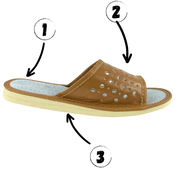 Brązowe naturalny kolor, kapcie damskie ze skóry naturalnej, letnie kapcie damskie